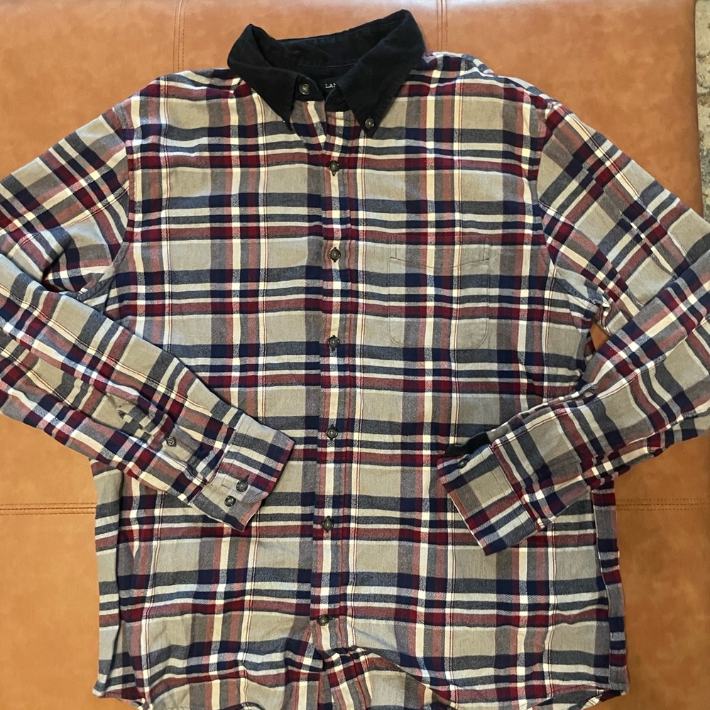 Vintage Lands' End Multicolor Plaid Shirt with Black Collar